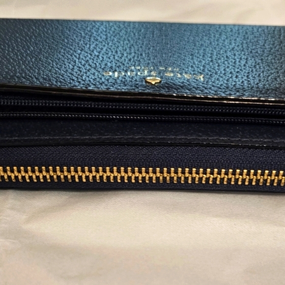 Kate Spade Grand Street Leyton Dark Blue Leather Wristlet Wallet L Zip - Picture 4 of 12